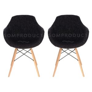 Set 2 scaune tapitate cu stofa cu picioare din lemn, Bindo Black, l55xA59xH82 cm