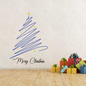 Merry Christmas - autocolant de perete Galben și albastru 90 x 70 cm