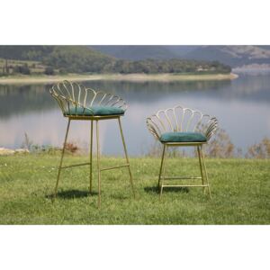 Set 2 scaune din metal, tapitate cu stofa Flower Verde / Auriu, l57xA52xH94 / l56xA48xH72,5 cm