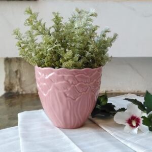 Ghiveci Leaf din ceramica roz 15 cm