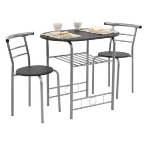 [en.casa]® Set Bistro - masa cu 2 scaune - fier - MDF - negru / argintiu