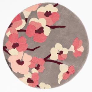Covor Floral Blossom, Rotund, Maro/Roz, 135x135