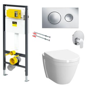 Set vas WC suspendat VitrA S50 Rim-Ex cu functie bideu, capac simplu, rezervor incastrat Viega Prevista, clapeta crom