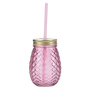 Sticlă cu pai Pineapple - Roz