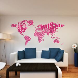 World map - autocolant de perete Roz 200 x 100 cm