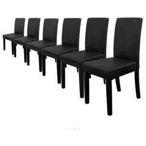 [en.casa]® Set Victoria 6 scaune bucatarie, 90 x 42 cm, tapitat, piele sintetica, forma trapezoidala sezut, negru