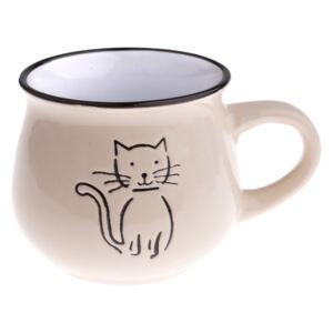 Cană din ceramică Dakls, volum 0,2 l, bej, model pisică