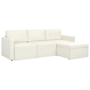 Canapea extensibilă cu 3 locuri, piele ecologică, alb