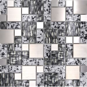 Mozaic sticla-metal XCM MC629 negru 30x30 cm