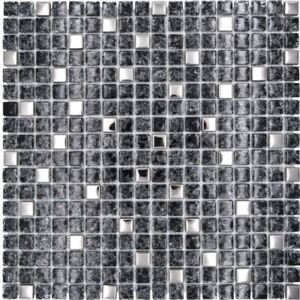 Mozaic sticla-piatra naturala XIC 1099 mix negru-argintiu 30x30 cm