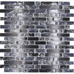 Mozaic sticla-piatra naturala XIC V1328 mix negru 29,8x30,5 cm