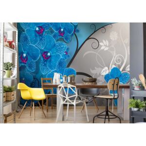 Fototapet - Modern Floral Design Blue Orchids Vliesová tapeta - 254x184 cm