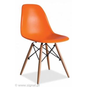 Scaun din plastic si lemn Enzo, fag/portocaliu, 46x42x83 cm lxAxh