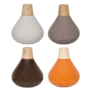 Vaza din ceramica si lemn maro/gri/portocaliu Bloomingville