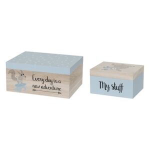 Set 2 cutii depozitare din lemn maro/albastru New Adventure Bloomingville