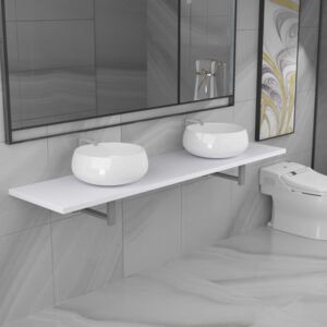 Set mobilier de baie din trei piese, alb, ceramică