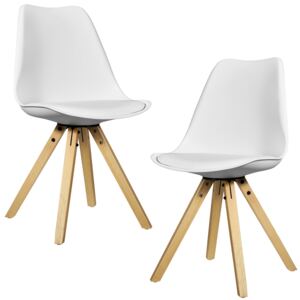 [en.casa]® Set Viva 2 scaune bucatarie, 85 x 48 cm, plastic/lemn, alb
