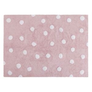 Covor dreptunghiular roz pentru copii din bumbac 120x160 cm Polka Dots Pink White Lorena Canals