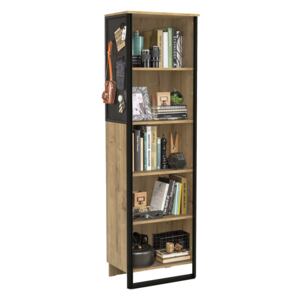 Biblioteca din pal si metal pentru tineret Wood Metal Natural / Negru, l53xA35xH180 cm