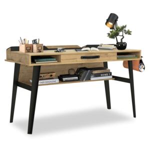 Masa de birou din pal si metal, pentru tineret Wood Metal Large Natural / Negru, L134xl62xH80 cm
