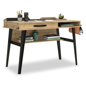 Masa de birou din pal si metal, pentru tineret Wood Metal Small Natural / Negru, L114xl62xH80 cm
