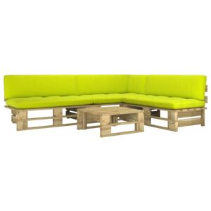 Set mobilier paleți cu perne, 4 piese, lemn pin verde tratat