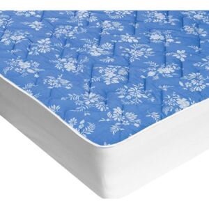Concept Protecţie de saltea matlasată cu aloe vera albastră cu flori albe 160 x 200 cm