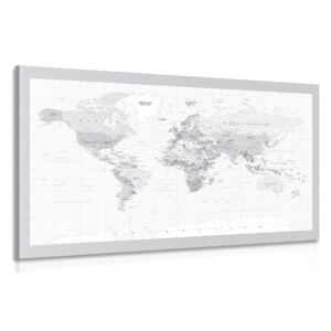 Tablou harta clasică în alb-negru cu marginea gri