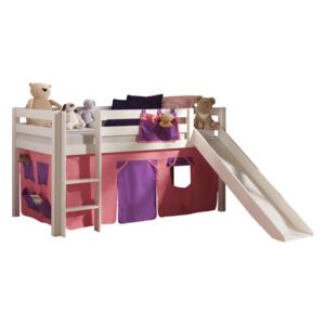 Pat etajat din lemn de pin, cu topogan pentru copii Pino Bella Pink Alb, 200 x 90 cm