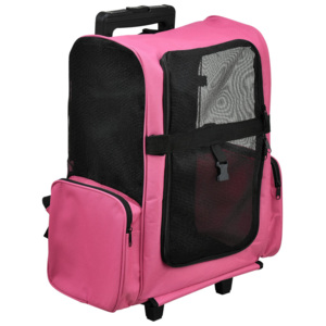 2 in 1 rucsac si geanta transport pe roti (troler) pentru animalele mici , roz