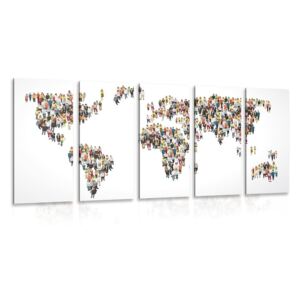 Tablou 5-piese harta lumii formată din oameni