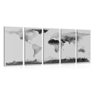 Tablou 5-piese harta lumii în stil poligonal în design alb-negru