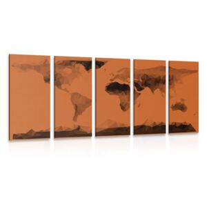 Tablou 5-piese harta lumii în stil poligonal în nuanță portocalie