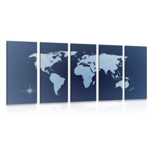 Tablou 5-piese harta lumii în nuanțe albastre