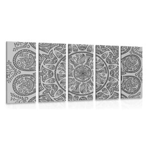 Tablou 5-piese Mandala cu un model natural abstract în design alb-negru