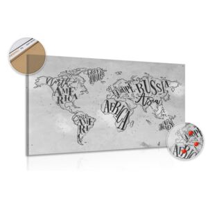 Tablou pe plută harta modernă a lumii pe un fundal vintage în design alb-negru