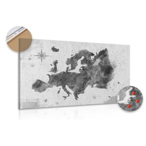 Tablou pe plută retro harta Europei în design alb-negru