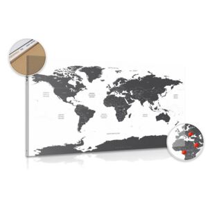 Tablou pe plută harta lumii cu state individuale în culoare gri