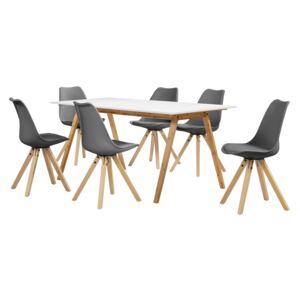 [en.casa]® Masa de bucatarie/salon bambus design- 180 x 80 cm - cu 6 scaune gri