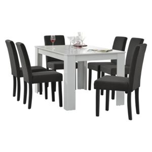 [en.casa]® Set Oak 4 masa bucatarie cu 6 scaune, en.casa, masa 140 x 90 x 77 cm, scaun 90 x 37 x 48 cm, MDF/tesatura, multicolor pentru 6 persoane