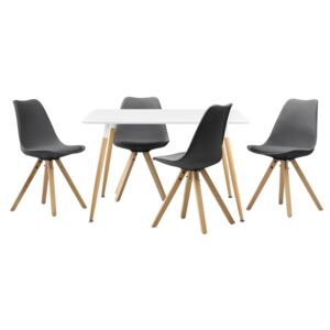 [en.casa]® Masa design Celine de bucatarie/salon alba - 120 x 70 cm - cu 4 scaune moderne de culoare gri