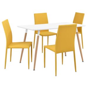 [en.casa]® Set Bucura masa bucatarie cu 4 scaune, masa 120 x 70 cm, scaun 90 x 42,5 cm, MDF/textil, alb/galben-mustar