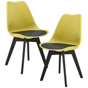 [en.casa]® Set Berna 2 scaune bucatarie, 83 x 48 cm, plastic, galben-mustar/negru