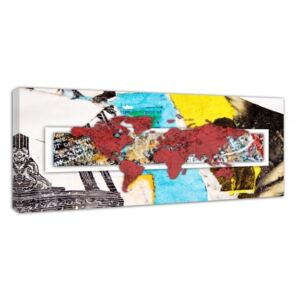CARO Tablou pe pânză - Red World Map - Abstraction 50x20 cm
