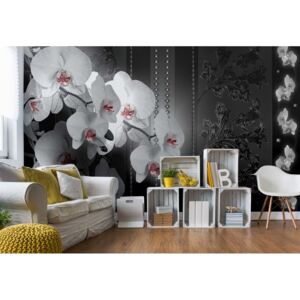 Fototapet - Luxury Dark Floral Design Orchids Vliesová tapeta - 254x184 cm