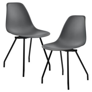 [en.casa]® Set 2 scaune bucatarie, 83 x 46 cm, plastic PP, gri inchis