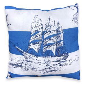 Pernă decorativă Culoare Alb / Albastru, Barcă cu pânze
