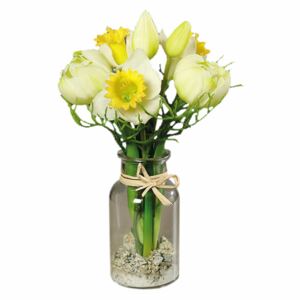 Aranjament floral cu lalele și narcise, aspect 100% natural, 26 cm