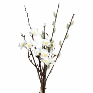 Buchet de Mâțișori și flori de piersic albe, 43 cm