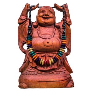 Statuetă Lacquered Wood Ho Tai Happy Buddha, L